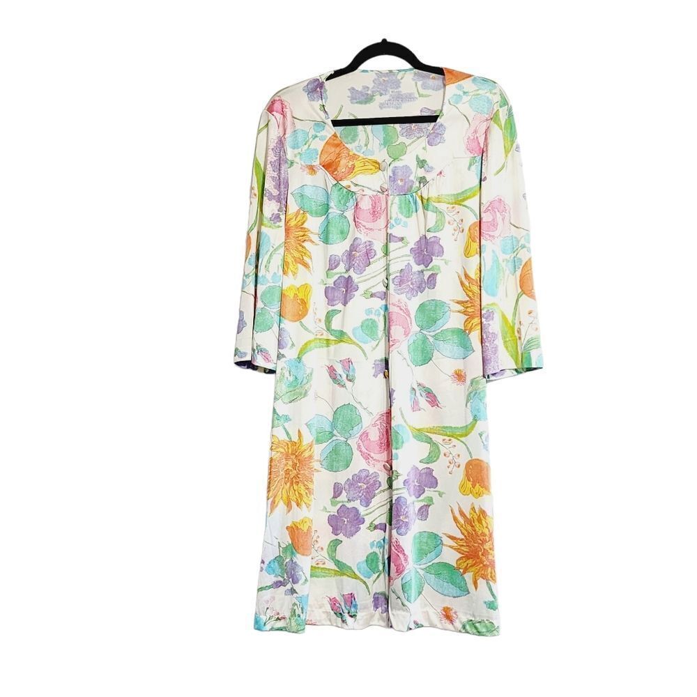 Vintage Vanity Fair robe floral print sain Cottagecore house coat gown M